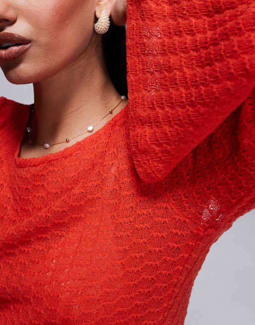 ASOS DESIGN - Top a maniche lunghe arancione in maglia con allacciatura sul retro in coordinato, 3 di 4