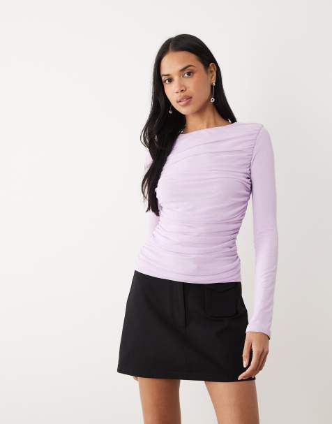 ASOS DESIGN - Top a maniche lunghe arricciato in rete lilla - view 1