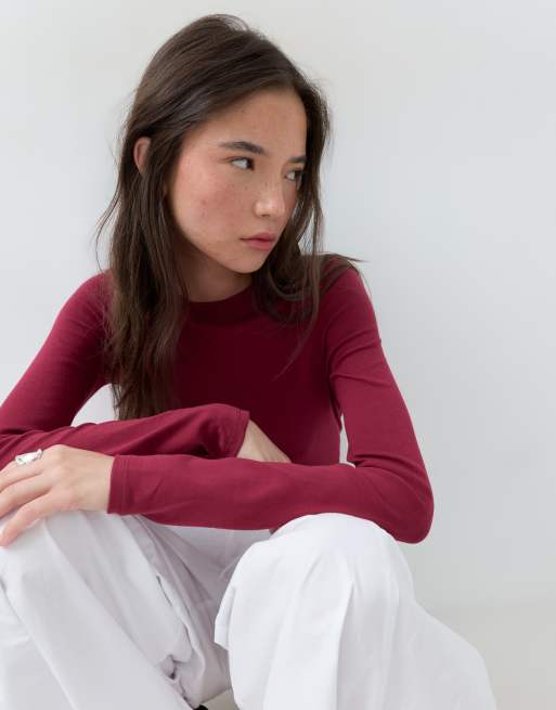 ASOS DESIGN - Top a maniche lunghe attillata rosso intenso, 4 di 5