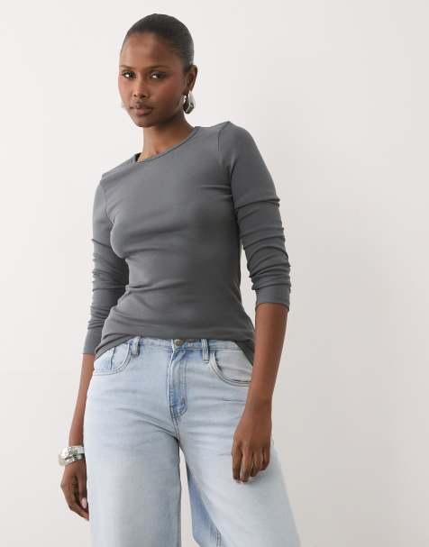 ASOS DESIGN - Top a maniche lunghe attillato antracite - view 1