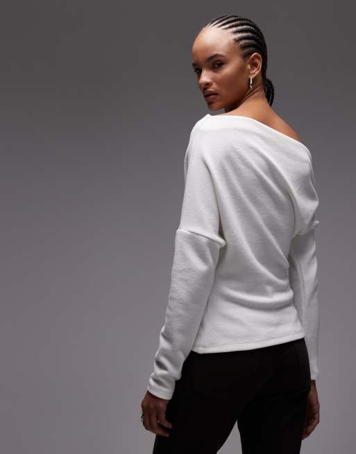 ASOS DESIGN - Top a maniche lunghe bianco inverno morbidissimo e arricciato con spalle scoperte, 4 di 4