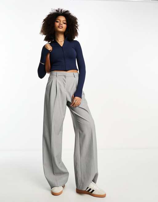 ASOS DESIGN - Top a maniche lunghe blu navy a coste senza cuciture con zip in coordinato, 2 di 4
