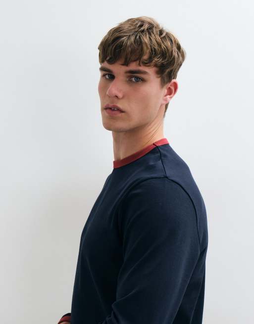 ASOS DESIGN - Top a maniche lunghe blu navy con bordi a contrasto, 4 di 5