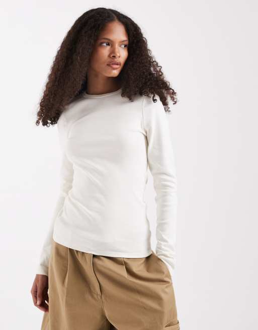 ASOS DESIGN - Top a maniche lunghe color avorio