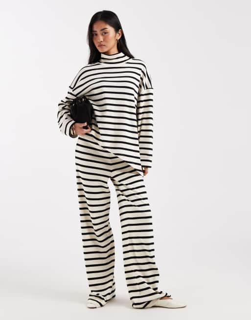 ASOS DESIGN - Top a maniche lunghe con collo a imbuto e fondo asimmetrico a righe in coordinato, 2 di 4