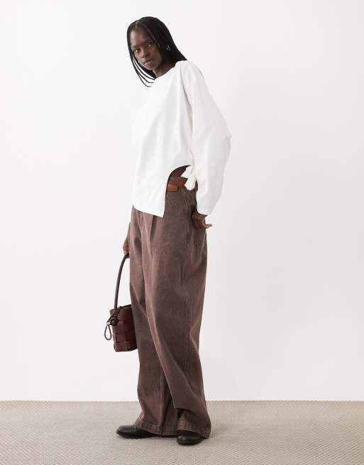 ASOS DESIGN top a maniche lunghe con dettaglio orlo annodato e girocollo in ecru, 4 di 4