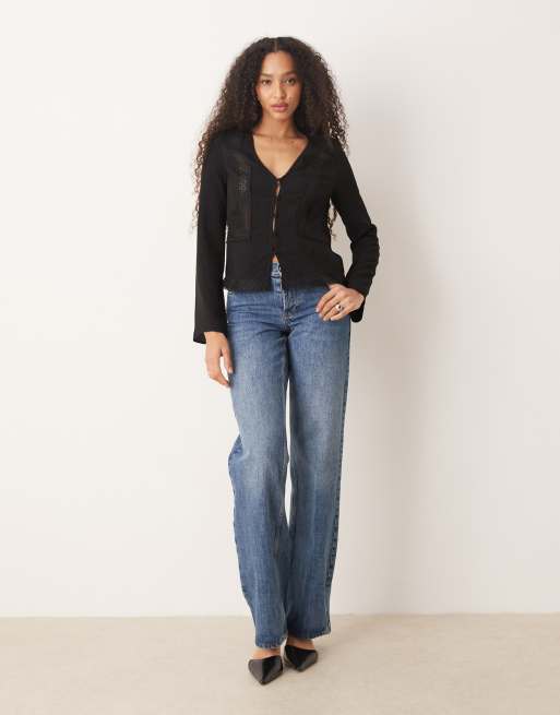 ASOS DESIGN - Top a maniche lunghe con finiture in pizzo, 2 di 4