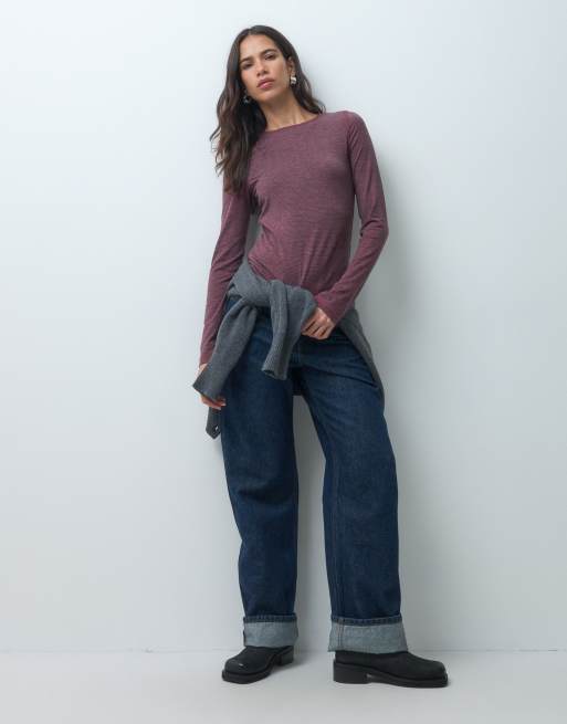 ASOS DESIGN top a maniche lunghe con girocollo morbido a righe rosse, 2 di 4