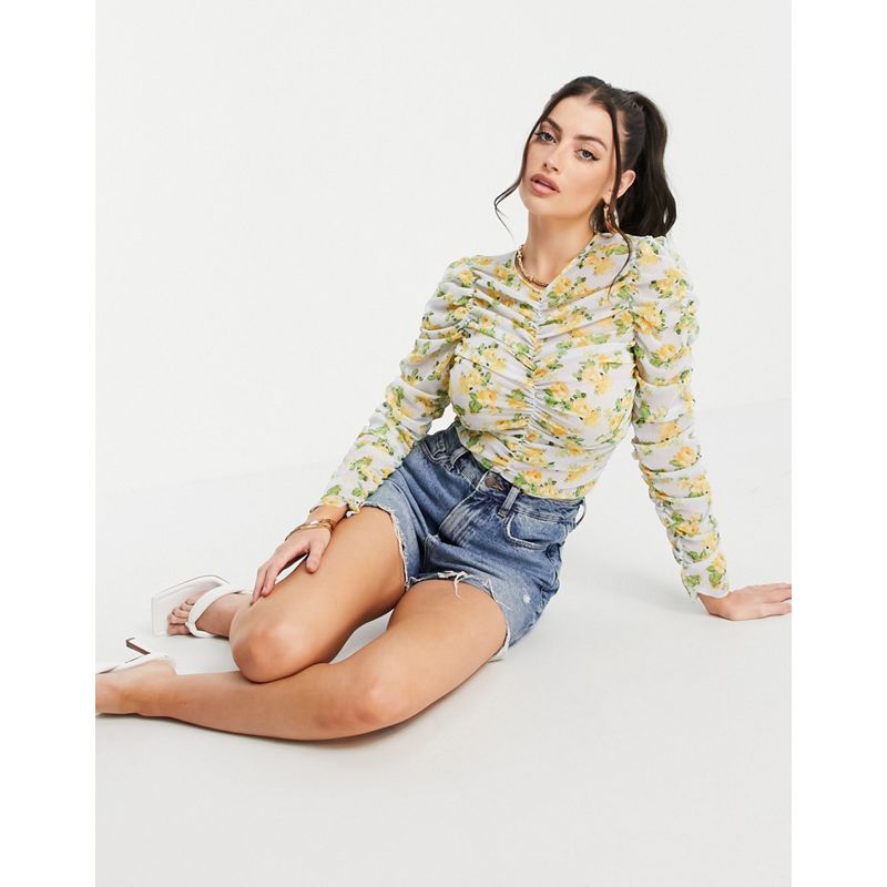 Camicie e bluse Donna DESIGN - Top a maniche lunghe con ruches, a fiori gialli