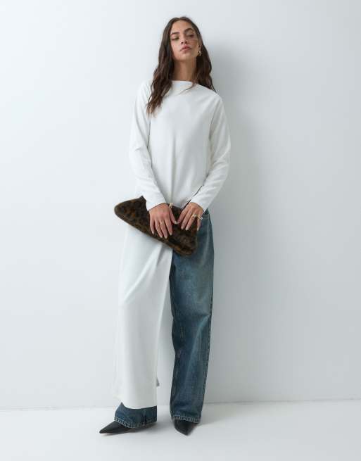 ASOS DESIGN top a maniche lunghe con spacco laterale asimmetrico color crema, 4 di 5