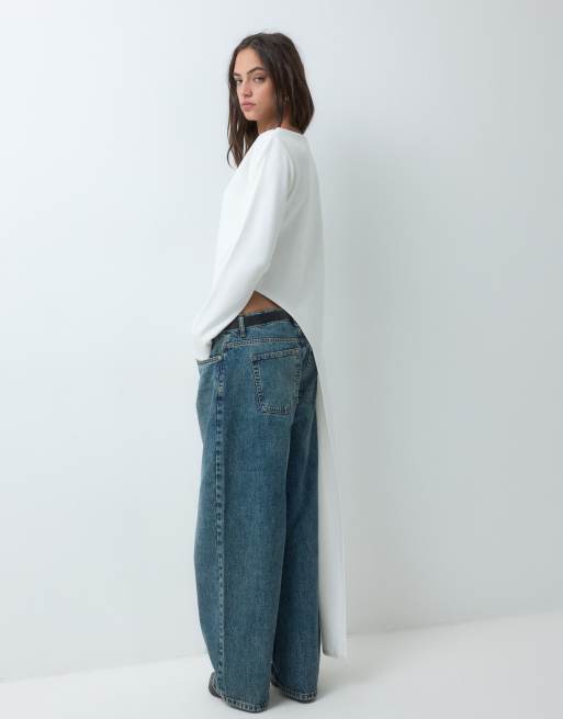 ASOS DESIGN top a maniche lunghe con spacco laterale bianco, 2 di 5