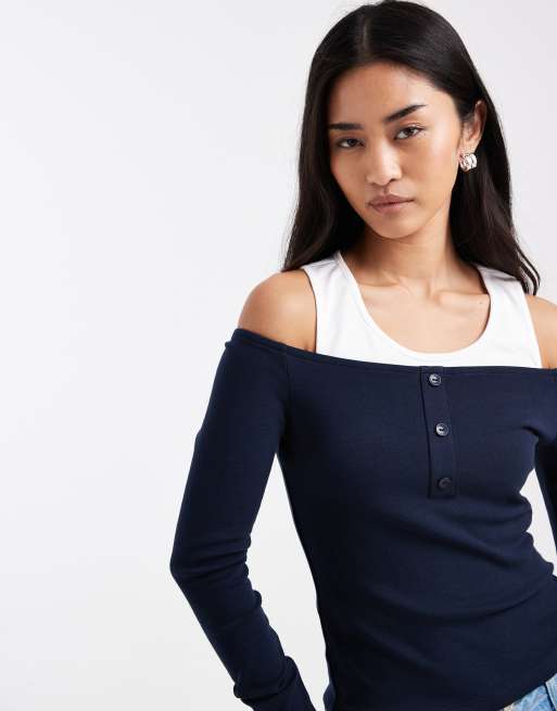 ASOS DESIGN - Top a maniche lunghe con strato inferiore a canotta, 4 di 4