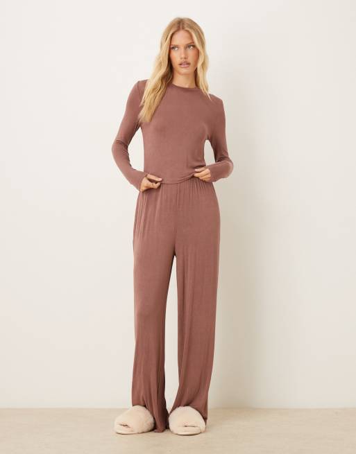 ASOS DESIGN - Top a maniche lunghe da casa marrone trasparente