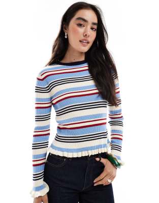 ASOS DESIGN - Top a maniche lunghe in maglia a righe multicolore