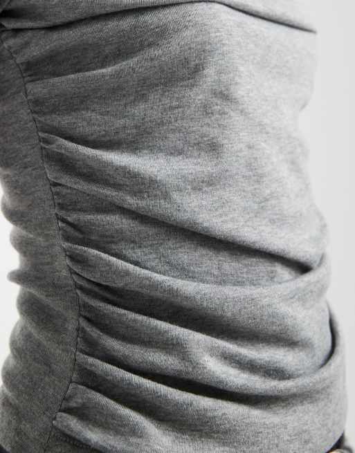 ASOS DESIGN - Top a maniche lunghe in morbido jersey drappeggiato grigio mélange, 2 di 4