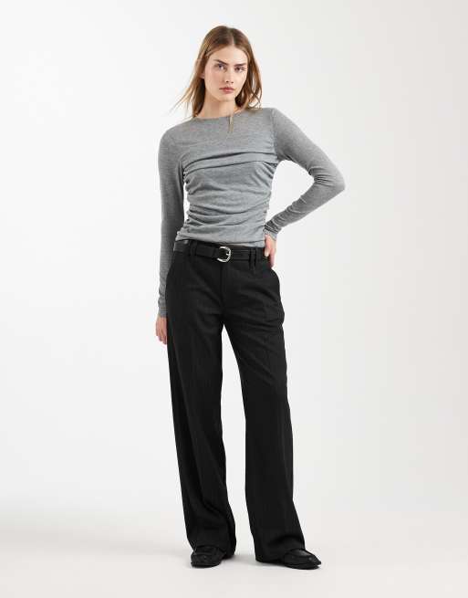 ASOS DESIGN - Top a maniche lunghe in morbido jersey drappeggiato grigio mélange, 3 di 4