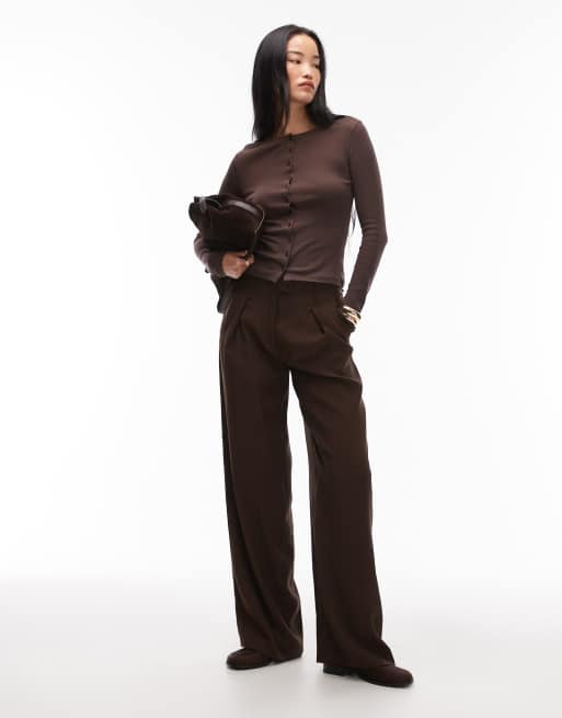 ASOS DESIGN - Top a maniche lunghe marrone cioccolato con bottoni, 4 di 4