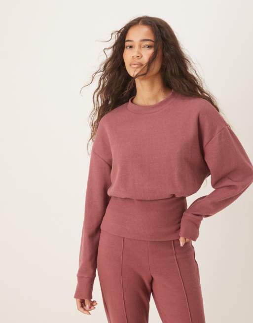 ASOS DESIGN - Top a maniche lunghe morbido al tatto rosa scuro con vita stile corsetto