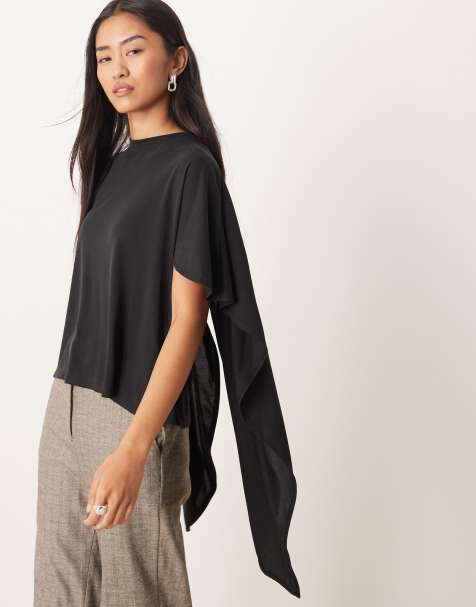 ASOS DESIGN - Top a maniche lunghe nero con maniche drappeggiate - view 1