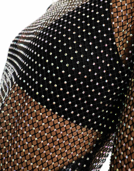 ASOS DESIGN - Top a maniche lunghe nero in rete con applicazioni fissate a caldo, 2 di 4