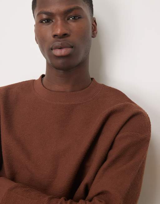 ASOS DESIGN - Top a maniche lunghe oversize squadrato in tessuto pesante premium testurizzato marrone