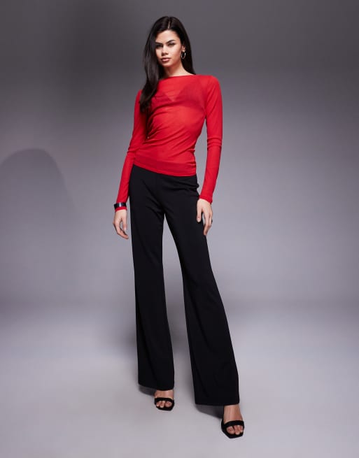 ASOS DESIGN - Top a maniche lunghe rosso semitrasparente con incrocio aperto sul retro, 3 di 4