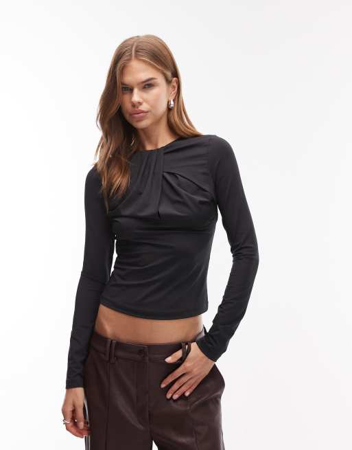 ASOS DESIGN - Top a maniche lunghe sinuoso nero con cut-out e dettaglio attorcigliato