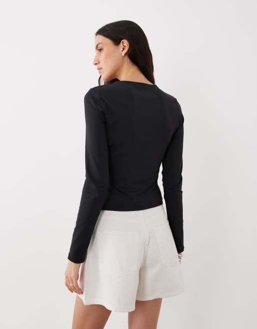 ASOS DESIGN - Top a maniche lunghe sinuoso nero in poliammide, 4 di 4