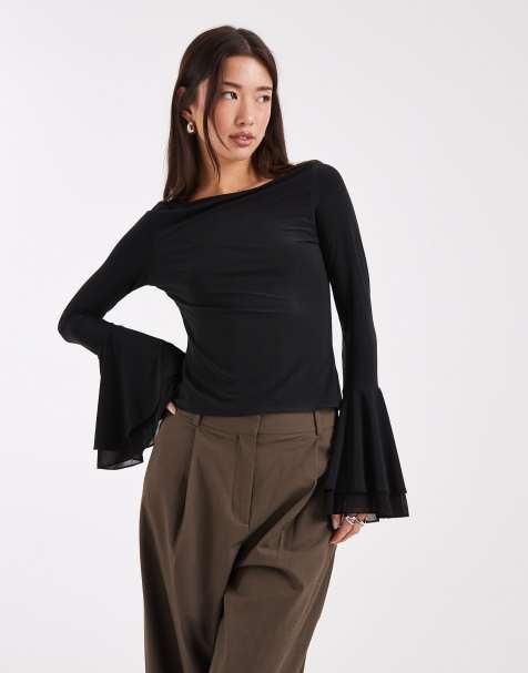 ASOS DESIGN - Top a maniche lunghe sinuoso premium nero con maniche oversize - view 1