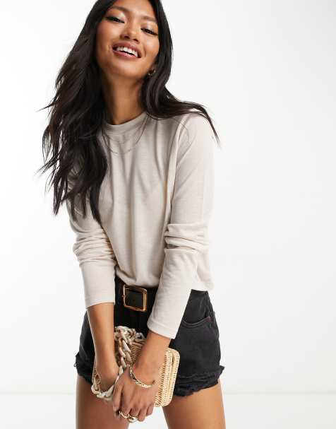 ASOS DESIGN - Top a maniche lunghe squadrato leggero color avena mélange - view 1
