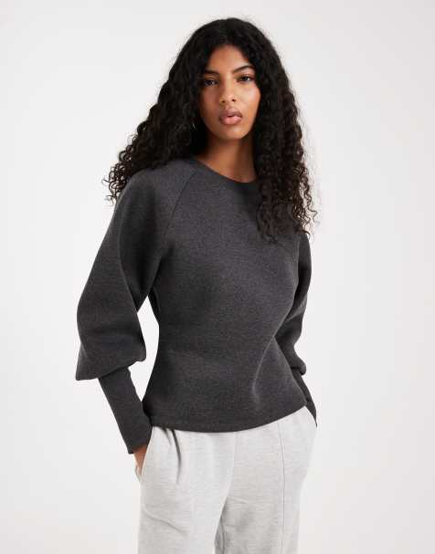 ASOS DESIGN - Top a maniche lunghe stretto in vita antracite - view 1