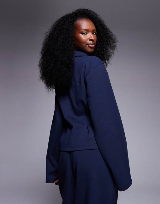 ASOS DESIGN - Top a maniche lunghe stretto in vita in tessuto interlock color blu navy, 2 di 4