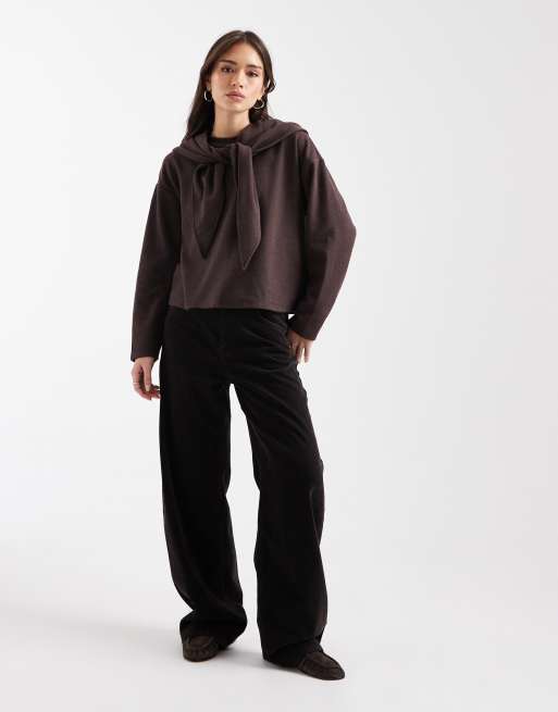 ASOS DESIGN - Top a maniche lunghe super morbido marrone con dettaglio a foulard, 3 di 4