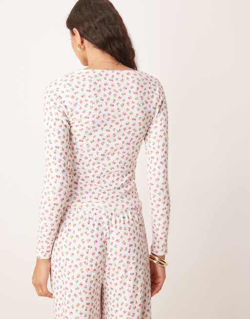 ASOS DESIGN - Top a maniche lunghe traforato a fiorellini in coordinato, 4 di 4