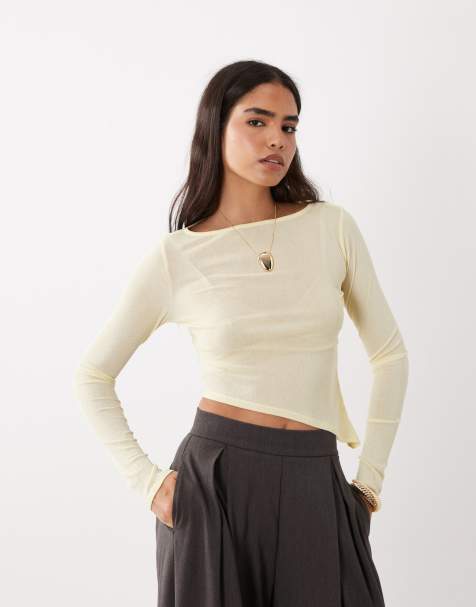 ASOS DESIGN - Top a maniche lunghe trasparente color latticello con orlo asimmetrico - view 1