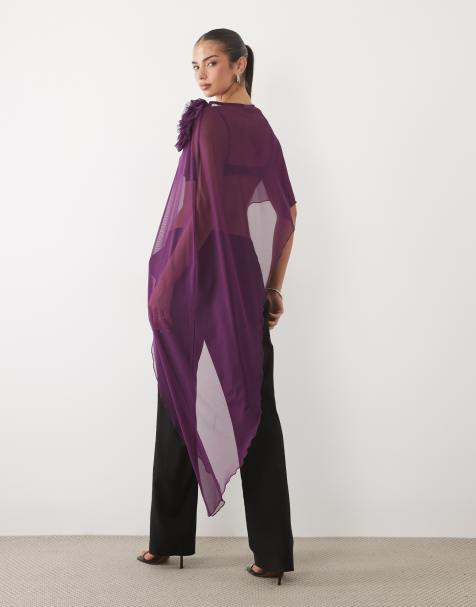 ASOS DESIGN top a mantella in rete drappeggiata con corsage viola - view 1