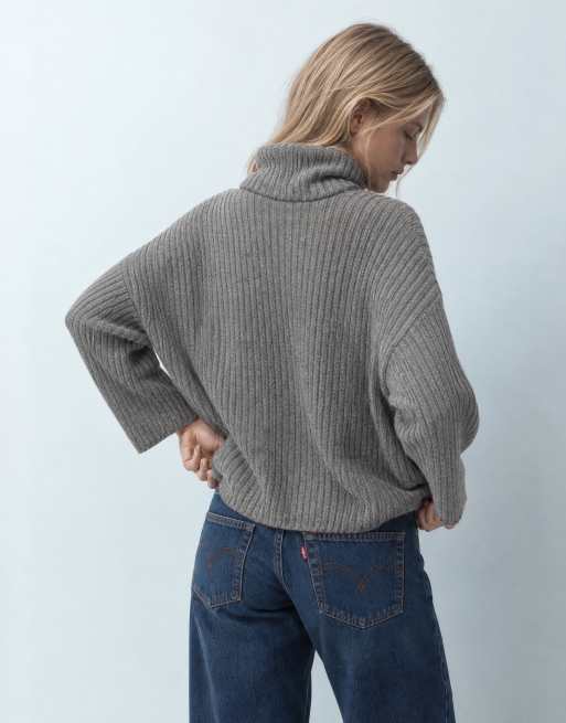 ASOS DESIGN top a mantella lavorato a maglia oversize a coste con dolcevita antracite, 9 di 9