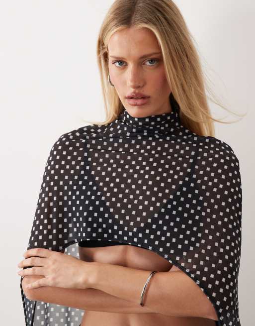 ASOS DESIGN - Top a mantella lungo in rete con stampa geometrica, 3 di 4