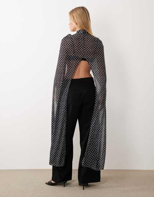 ASOS DESIGN - Top a mantella lungo in rete con stampa geometrica, 4 di 4