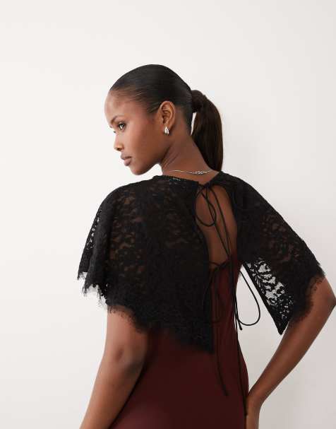 ASOS DESIGN - Top a mantella nero con finiture in pizzo - view 1