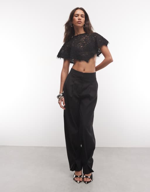 ASOS DESIGN - Top a mantella nero con finiture in pizzo, 2 di 4