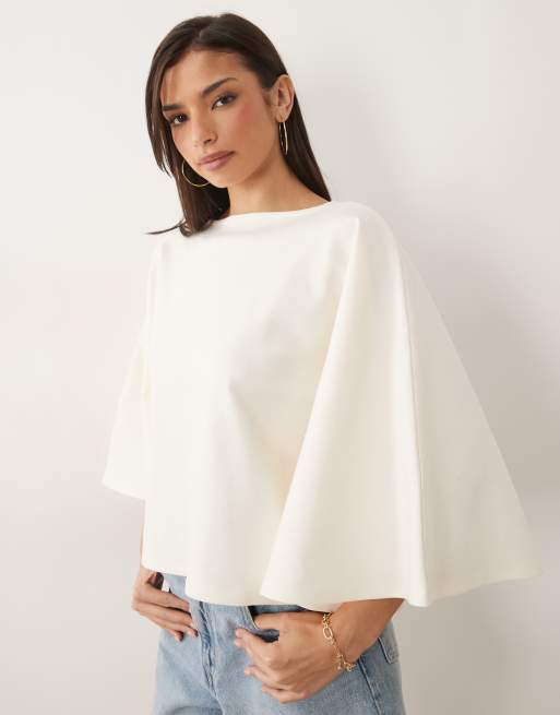 ASOS DESIGN - Top a mantella oversize color crema in tessuto interlock