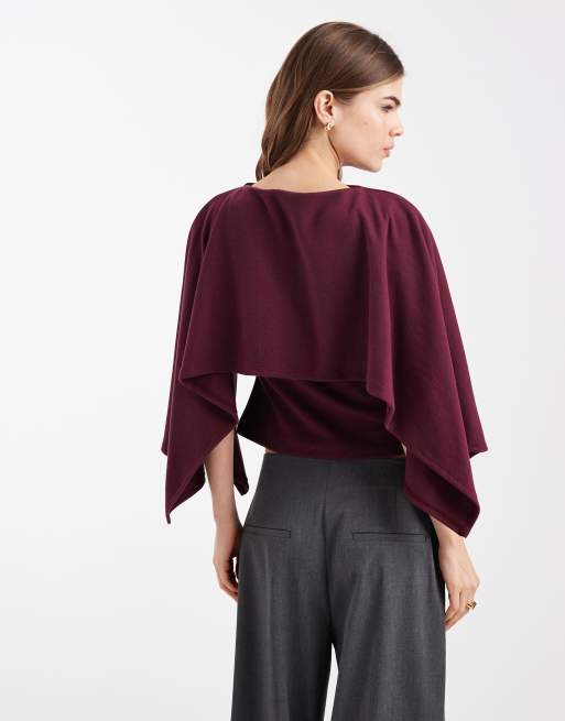 ASOS DESIGN - Top a mantella super morbido asimmetrico color fico, 3 di 4