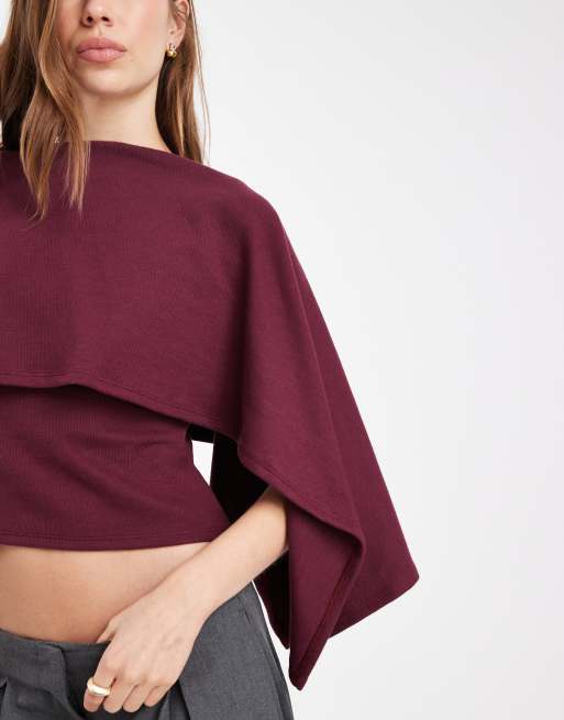 ASOS DESIGN - Top a mantella super morbido asimmetrico color fico, 4 di 4