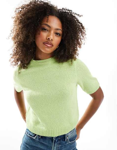 ASOS DESIGN - Top a mezze maniche in maglia bouclé verde salvia - view 1