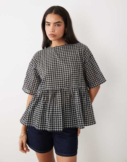 ASOS DESIGN - Top a peplo oversize a maniche corte a quadri in coordinato