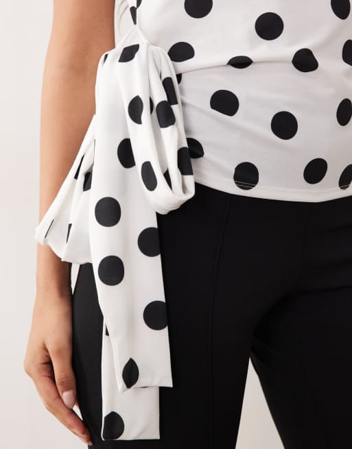 ASOS DESIGN - Top à pois avec mancherons et détail noué - Noir et blanc, 3 de 4