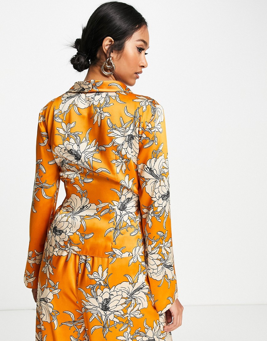 Top a portafoglio in raso arancione a fiori con colletto in coordinato-Multicolore - ASOS DESIGN Camicia donna  - immagine1