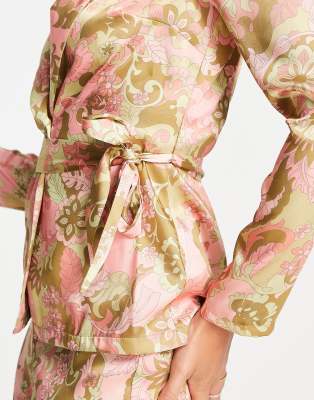 Top a portafoglio in raso rosa a fiori con colletto in coordinato-Multicolore - ASOS DESIGN Camicia donna  - immagine3