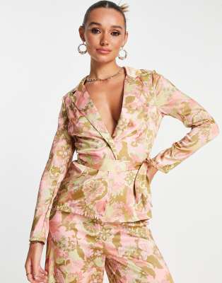 Top a portafoglio in raso rosa a fiori con colletto in coordinato-Multicolore - ASOS DESIGN Camicia donna  - immagine1